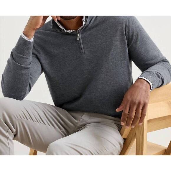 NEW PETER MILLAR autumn crest quarter zip sweater in charcoal